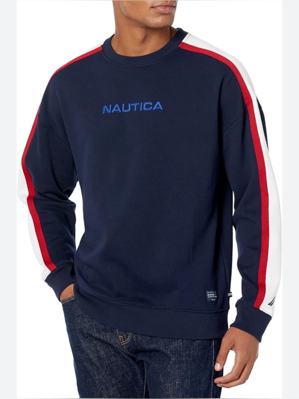 Nautica Men's Sustainably Crafted Colorblock Sweatshirt in blue. Size XL NWT